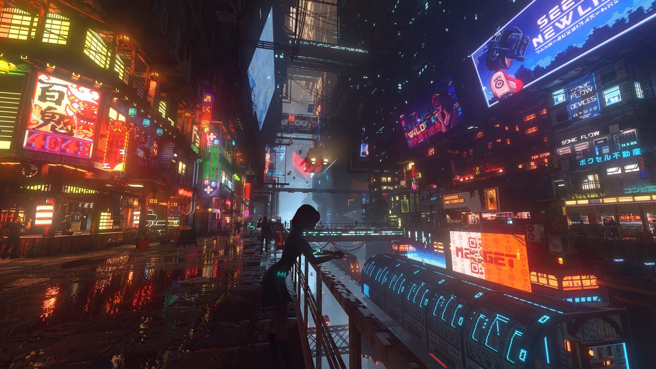 Nivalis Nights rain-soaked neon street seen at night